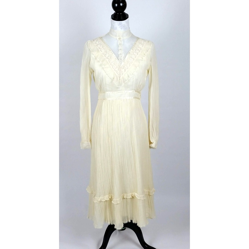 Gunne Sax Dress Prairie Boho Wedding Ivory 70s 6